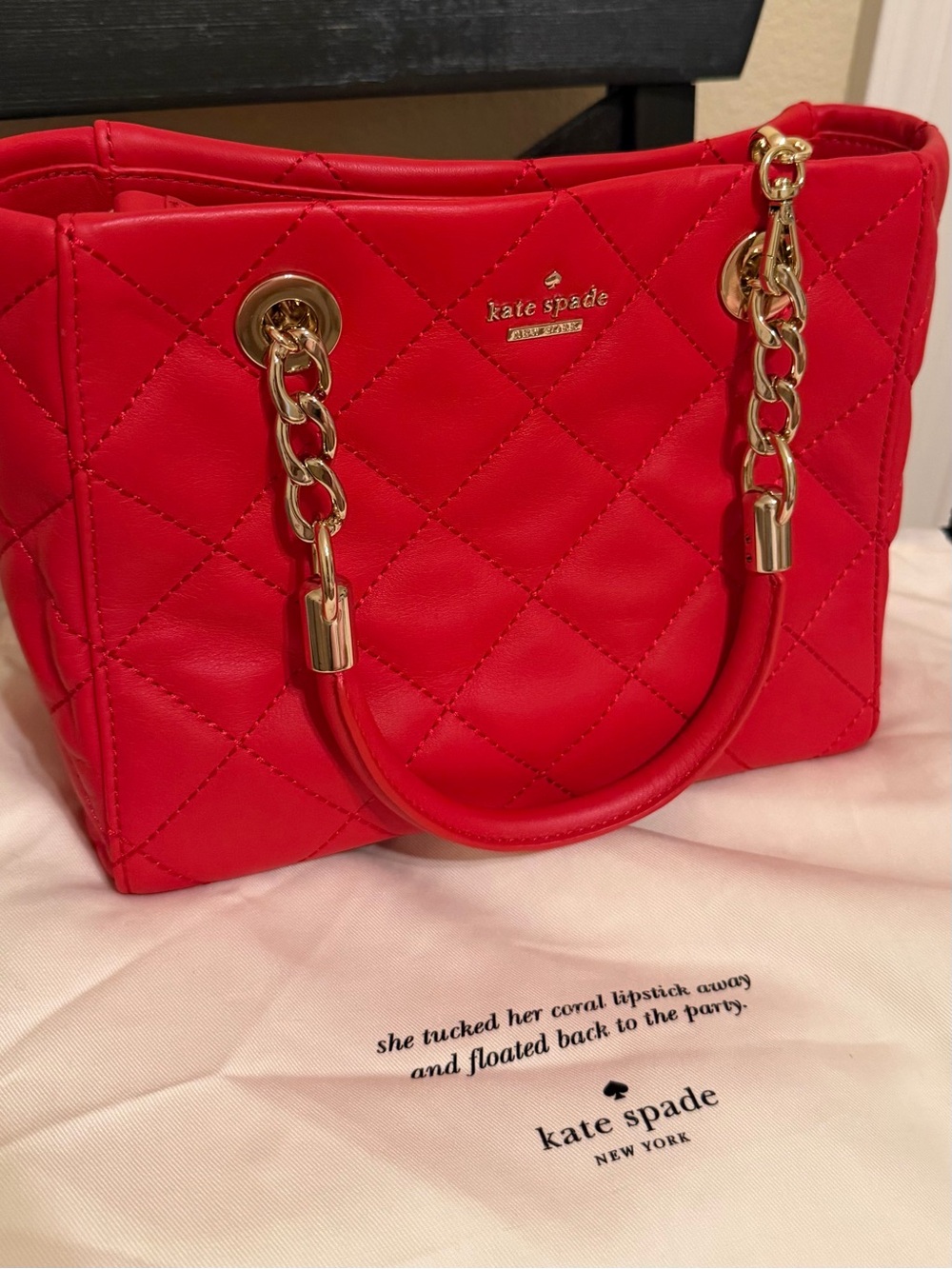 kate spade Red Quilted Leather Tote with Gold Chain Handles